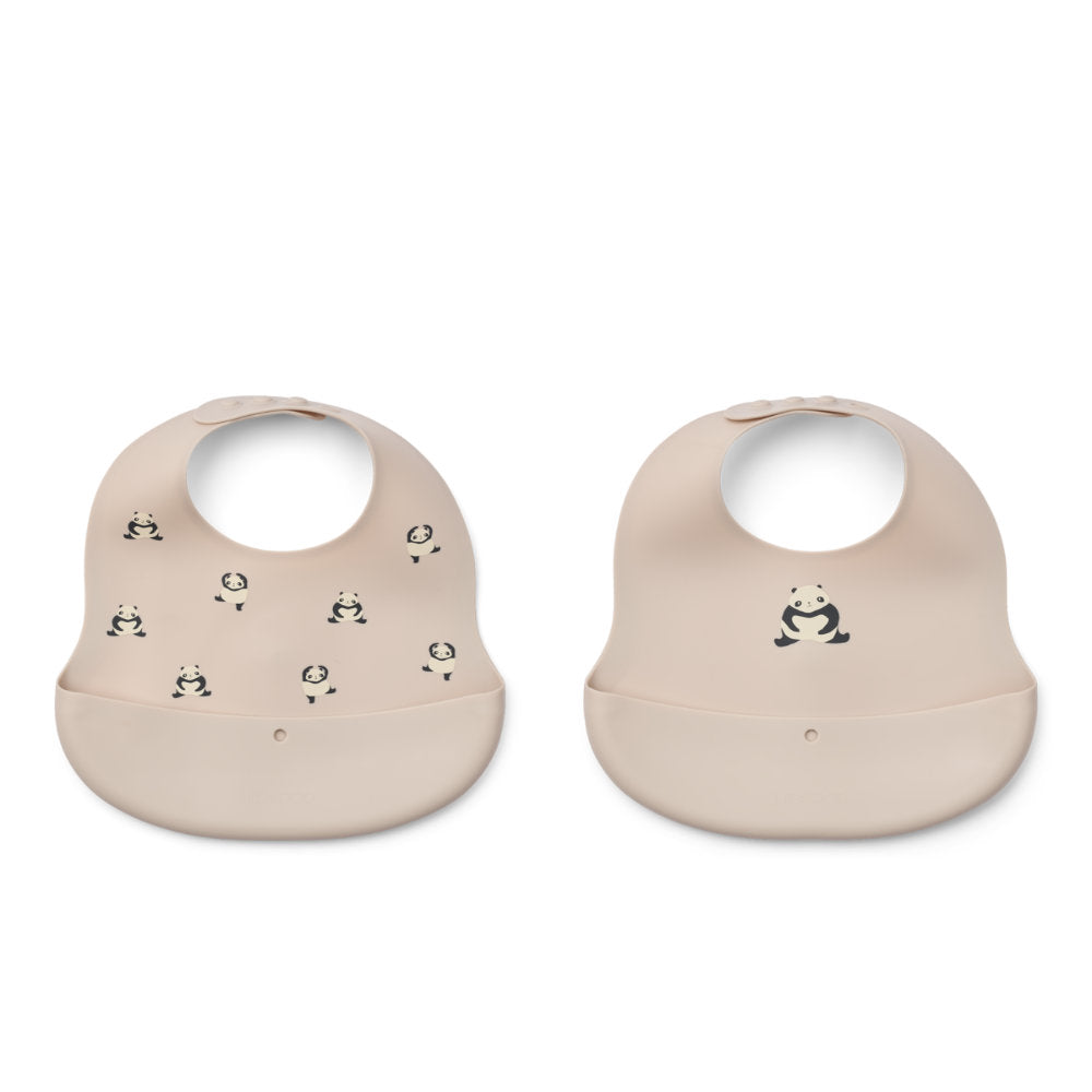 Liewood Ember Printed Bib 2-pack Panda / Sandy LW20119