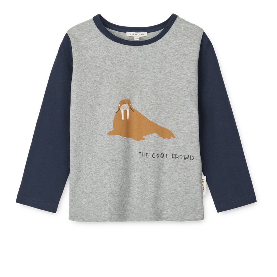 Liewood Apia Placement Longsleeve T-Shirt Walrus / Grey Melange / Classic Navy