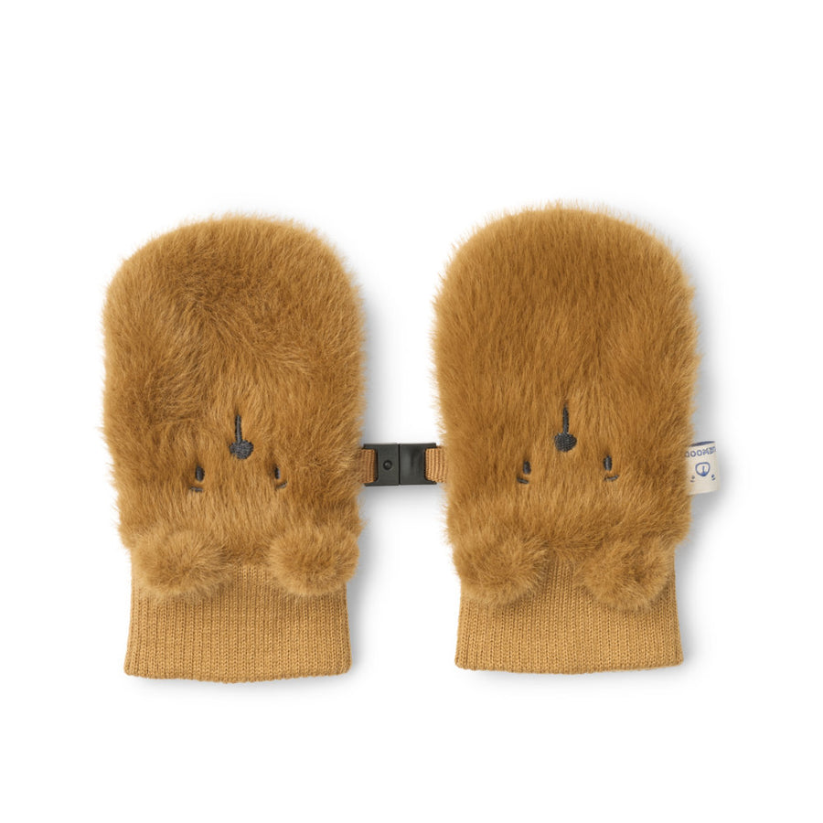 Liewood Lizzy Plush Bear Mittens Golden Caramel LW21149