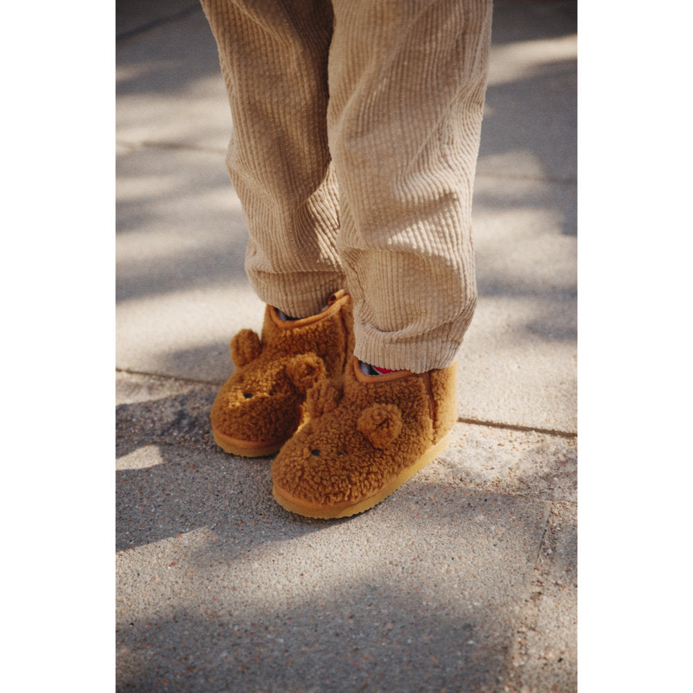 Liewood Alban Bear Pile Boot Slipper Golden Caramel LW21433