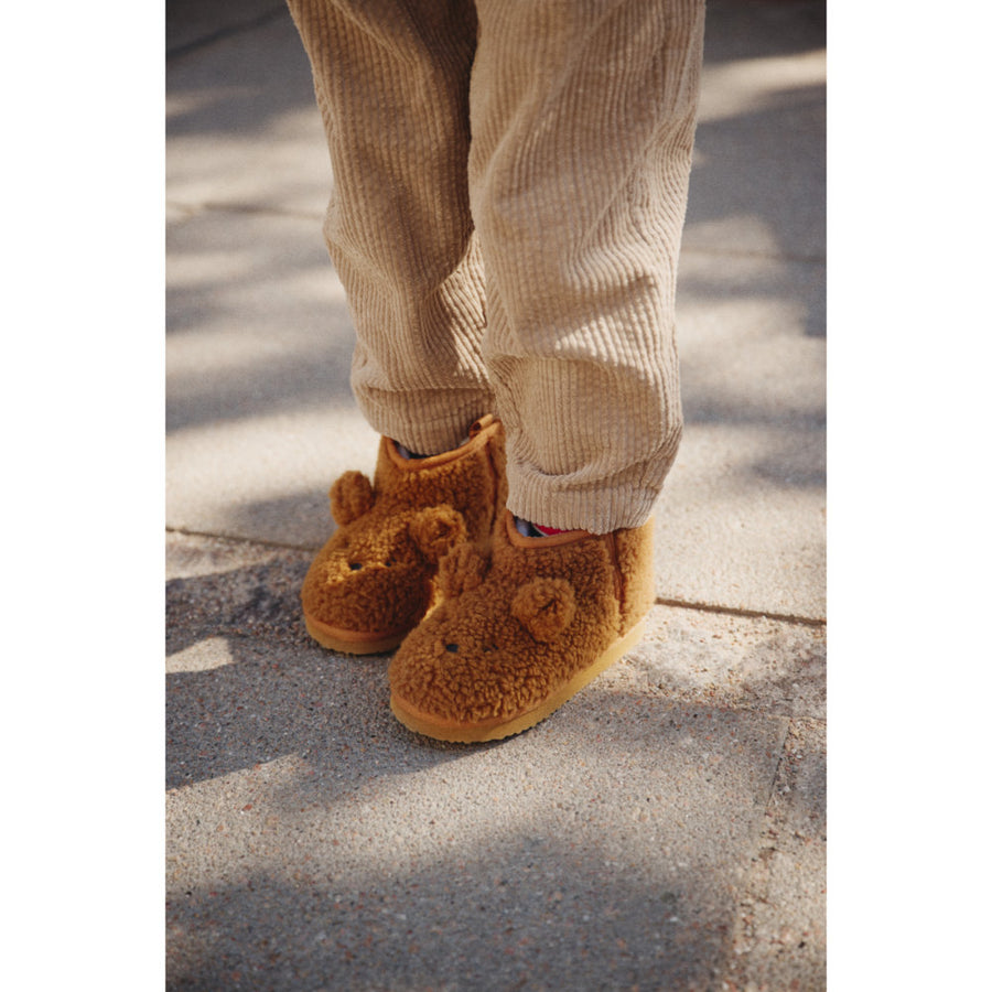 Liewood Alban Bear Pile Boot Slipper Golden Caramel LW21433
