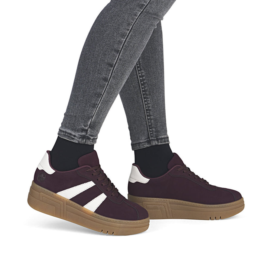 Rieker M7601-30 Womens Wine Red Flatform Sneakers