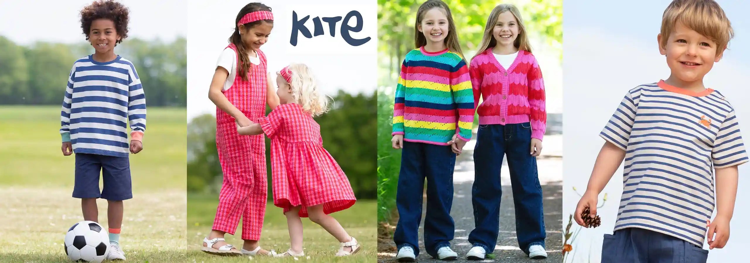 Children wearing colorful clothing with a 'Kite' brand logo.