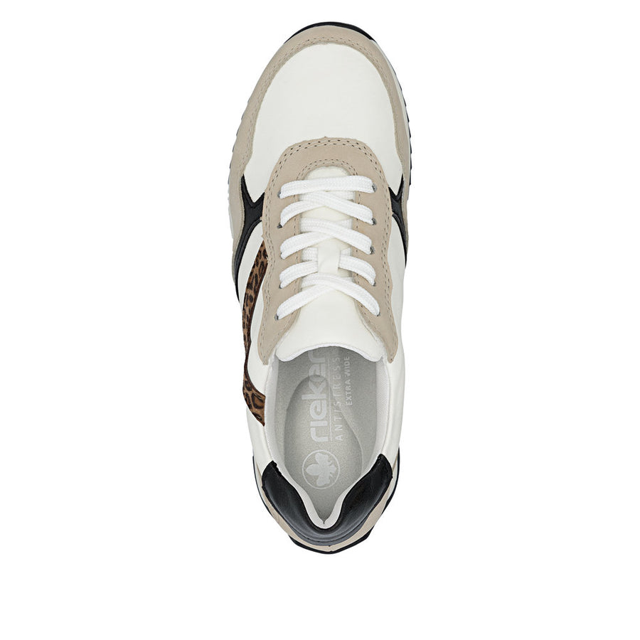Rieker N1200-80 Off White/Leopard Wide Fit Sneakers