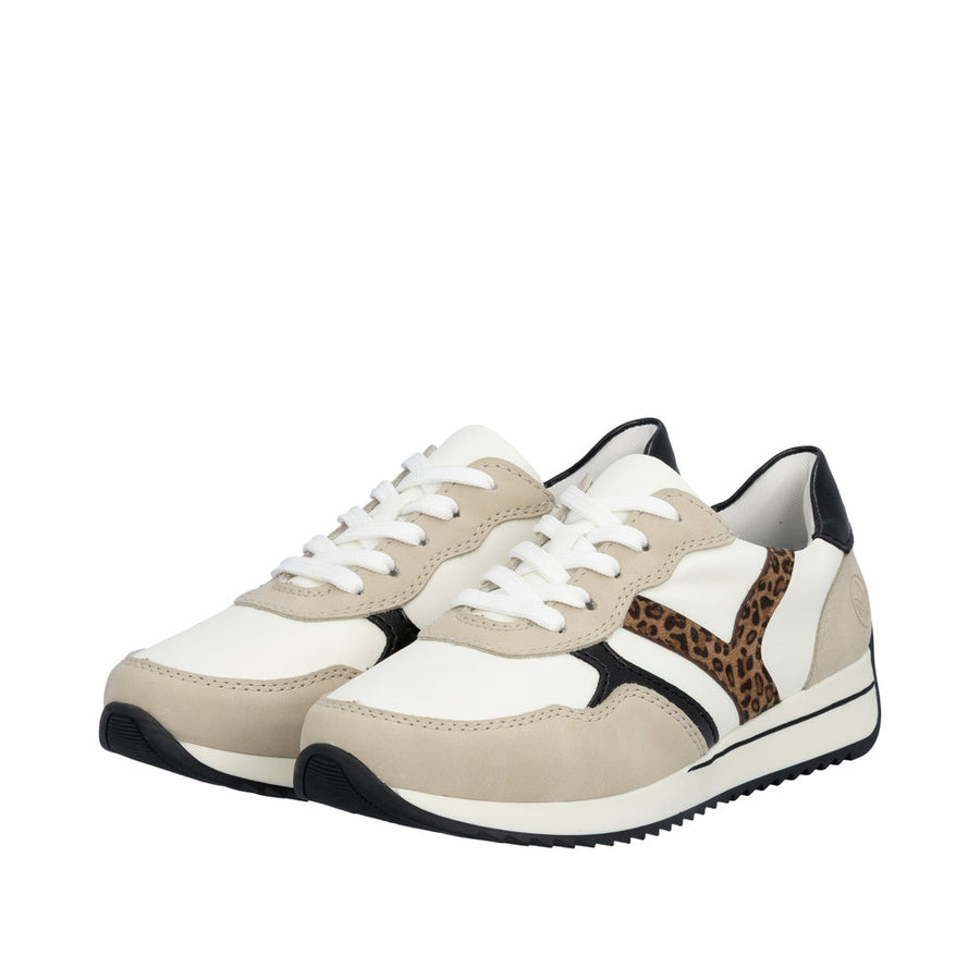 Rieker N1200-80 Off White/Leopard Wide Fit Sneakers