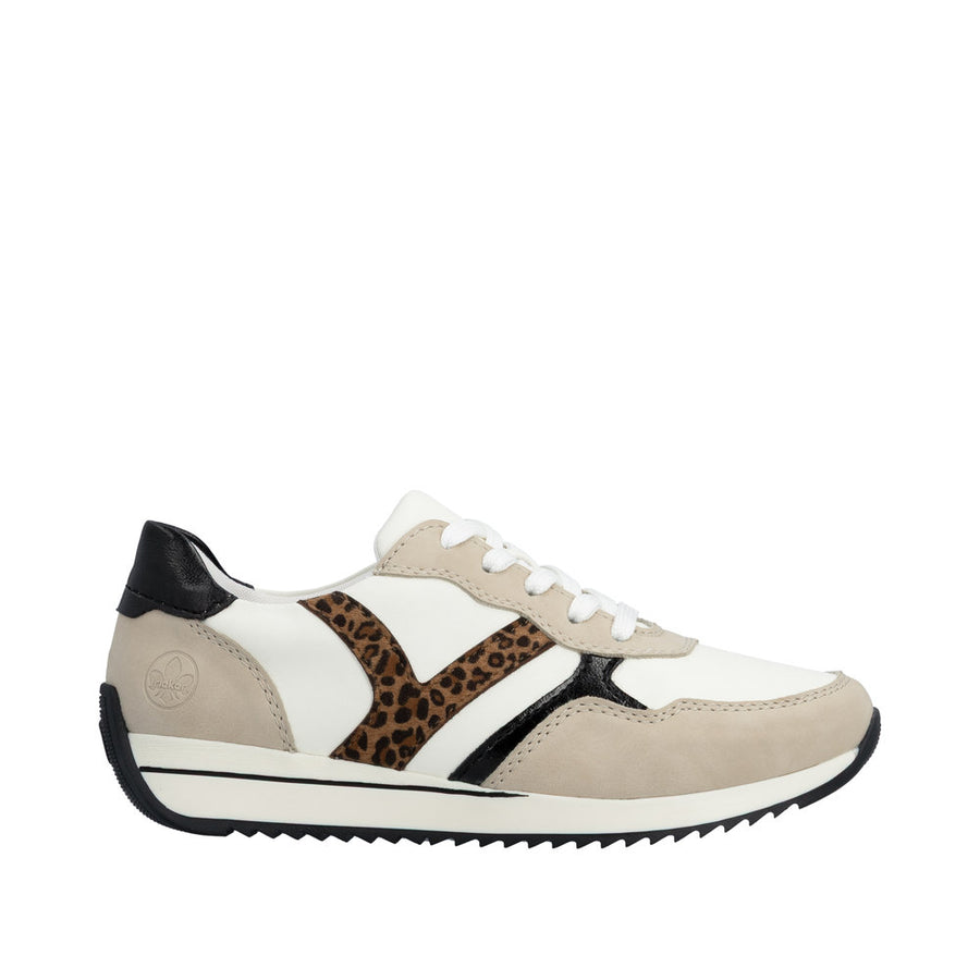 Rieker N1200-80 Off White/Leopard Wide Fit Sneakers
