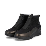 Rieker N9362-01 Womens Zip Front Black Wedge Boots