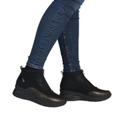 Rieker N9362-01 Womens Zip Front Black Wedge Boots