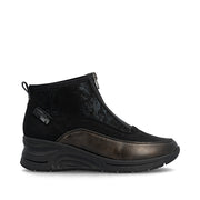 Rieker N9362-01 Womens Zip Front Black Wedge Boots