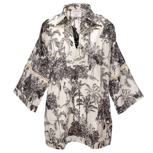 Serendipity By Ellie Beaumont - Overshirt - B/W Crane - SCO8081.1