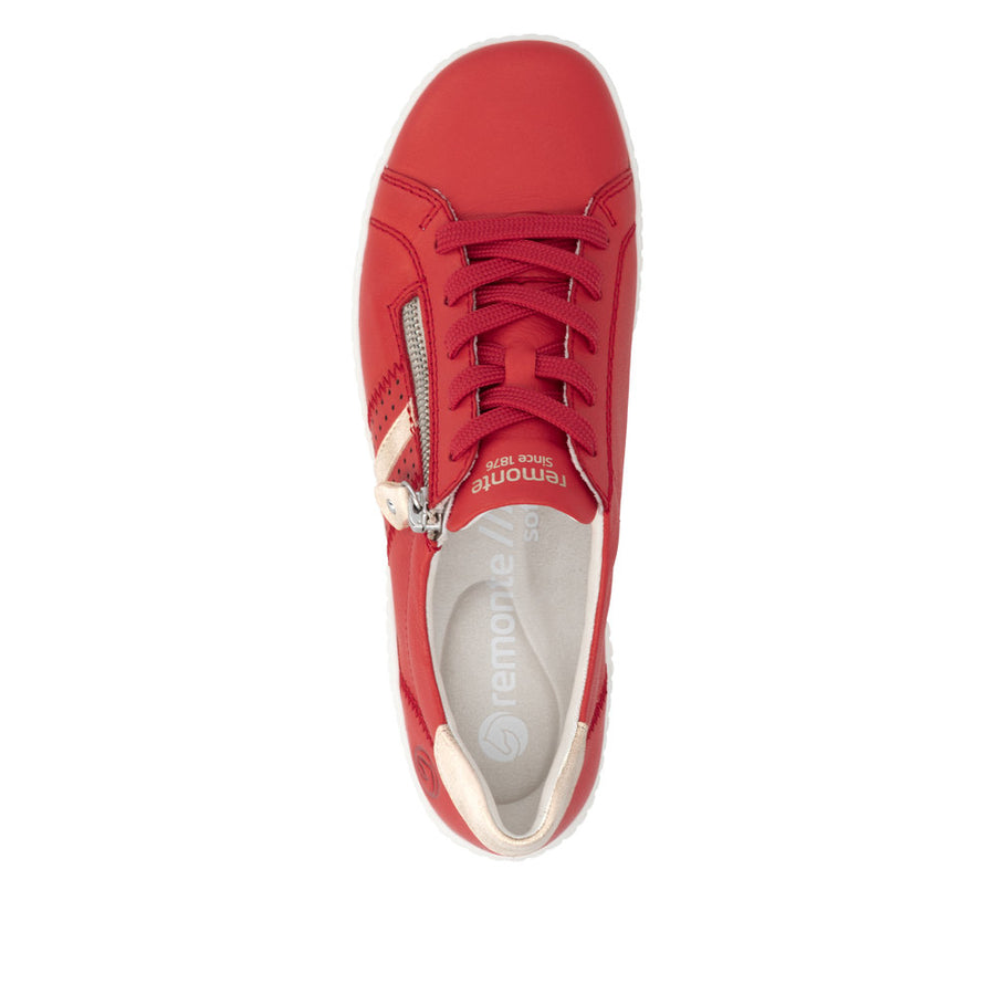 Remonte R1432-34 Red Lace Up/Zip Wide Fit Casual Shoe