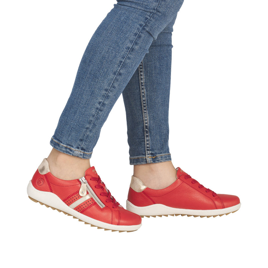 Remonte R1432-34 Red Lace Up/Zip Wide Fit Casual Shoe