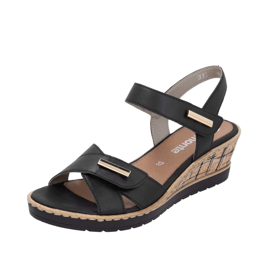 Remonte R6266-00 Black Wedge Adjustable Sandal