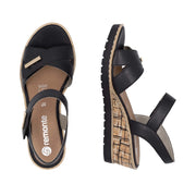 Remonte R6266-00 Black Wedge Adjustable Sandal