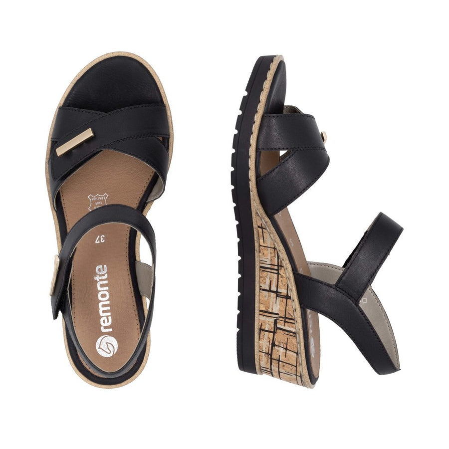 Remonte R6266-00 Black Wedge Adjustable Sandal