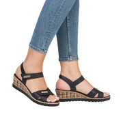Remonte R6266-00 Black Wedge Adjustable Sandal