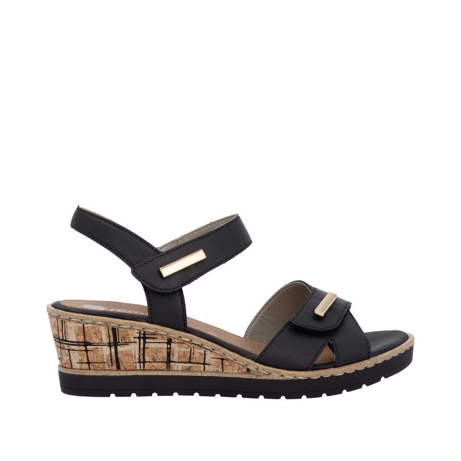 Remonte R6266-00 Black Wedge Adjustable Sandal