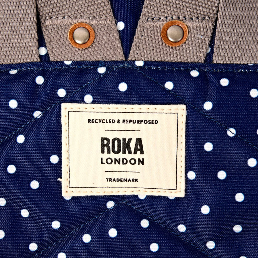 Bantry Small Backpack in Navy Polka Dot Canvas
