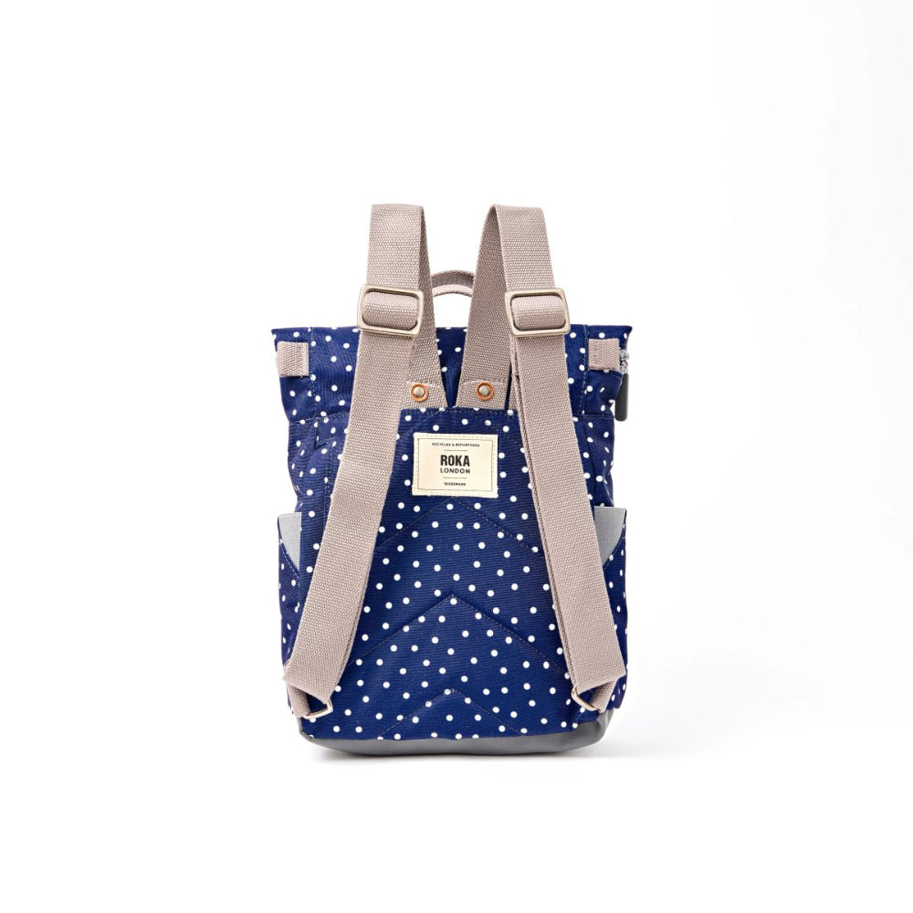 Canfield Small Backpack in Navy Polka Dot Canvas