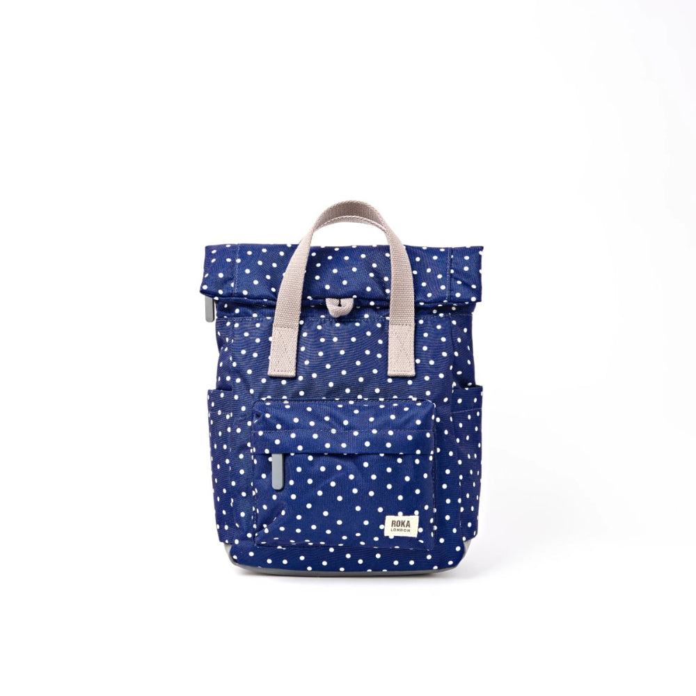 Canfield Small Backpack in Navy Polka Dot Canvas