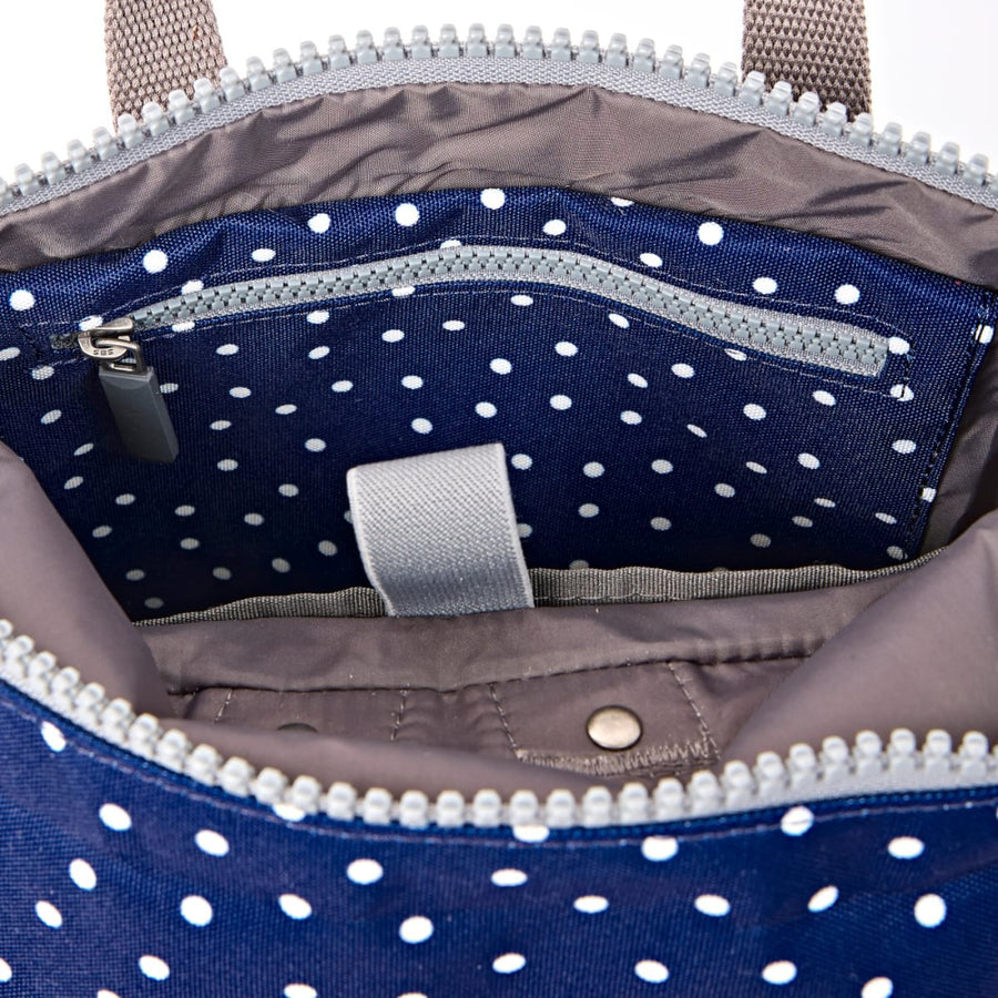 Canfield Small Backpack in Navy Polka Dot Canvas