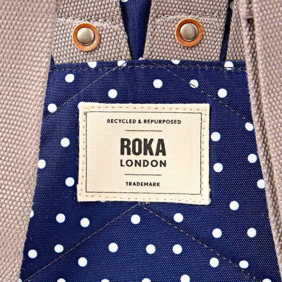 Canfield Small Backpack in Navy Polka Dot Canvas