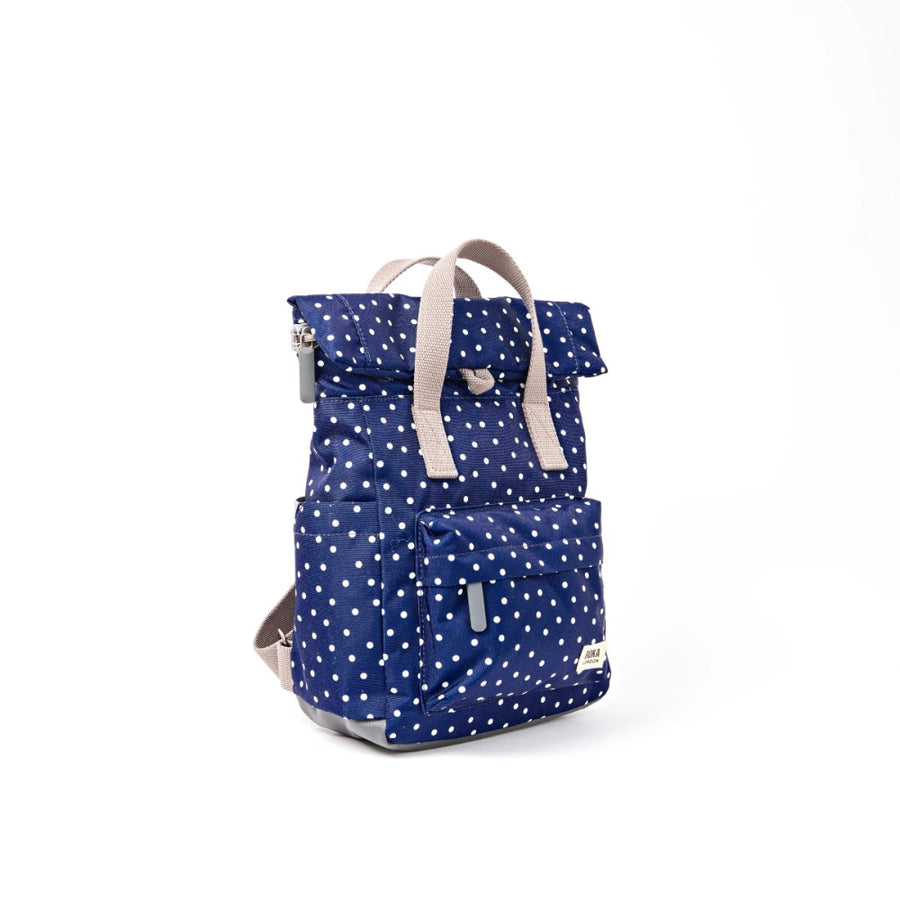 Canfield Small Backpack in Navy Polka Dot Canvas