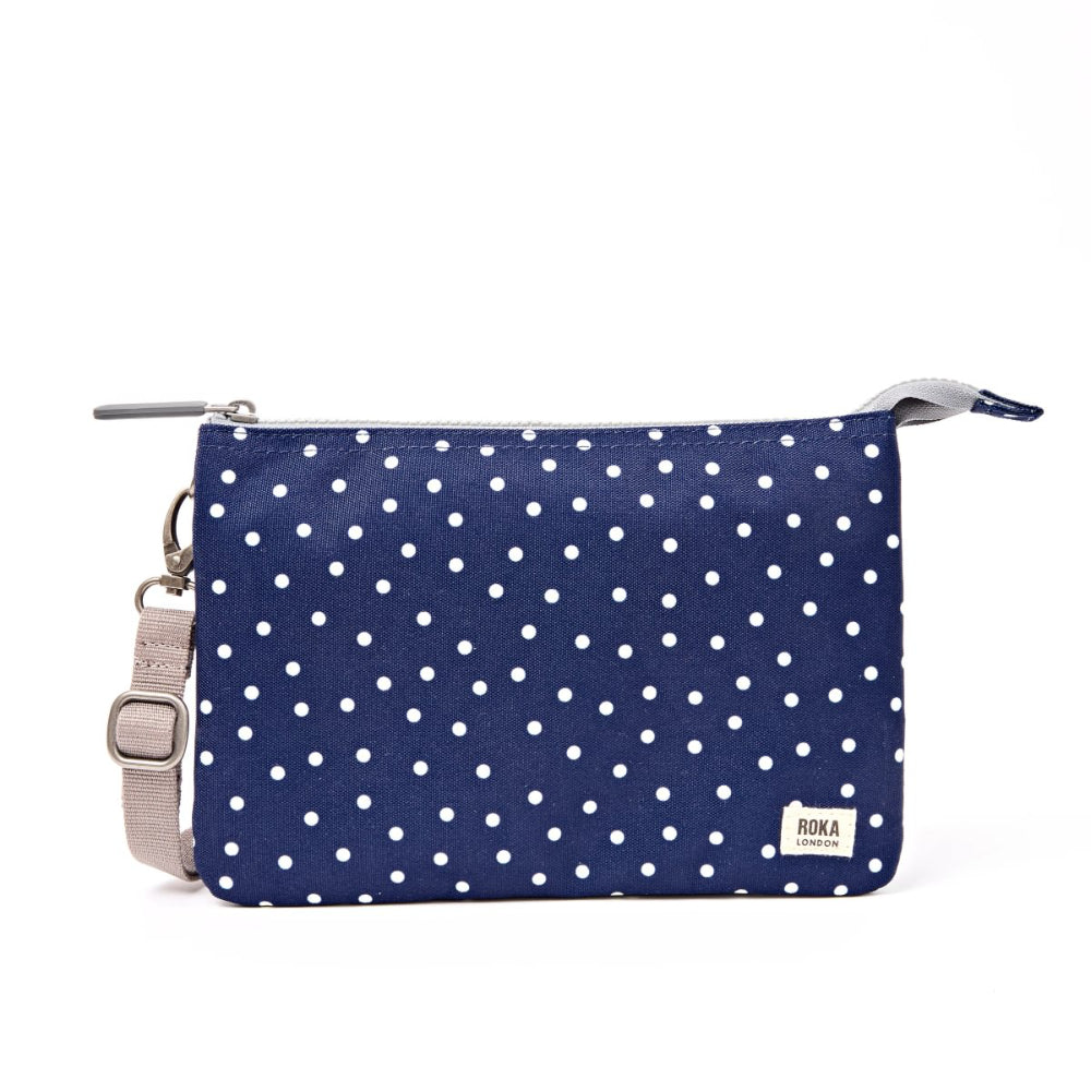 Carnaby Crossbody Bag in Navy Polka Dot Canvas