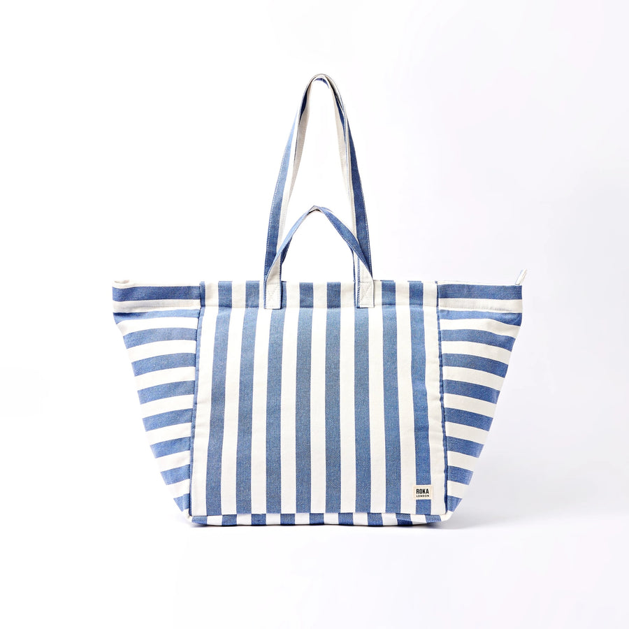 Roka Marylebone Tote Denim Stripe Cotton Canvas Large
