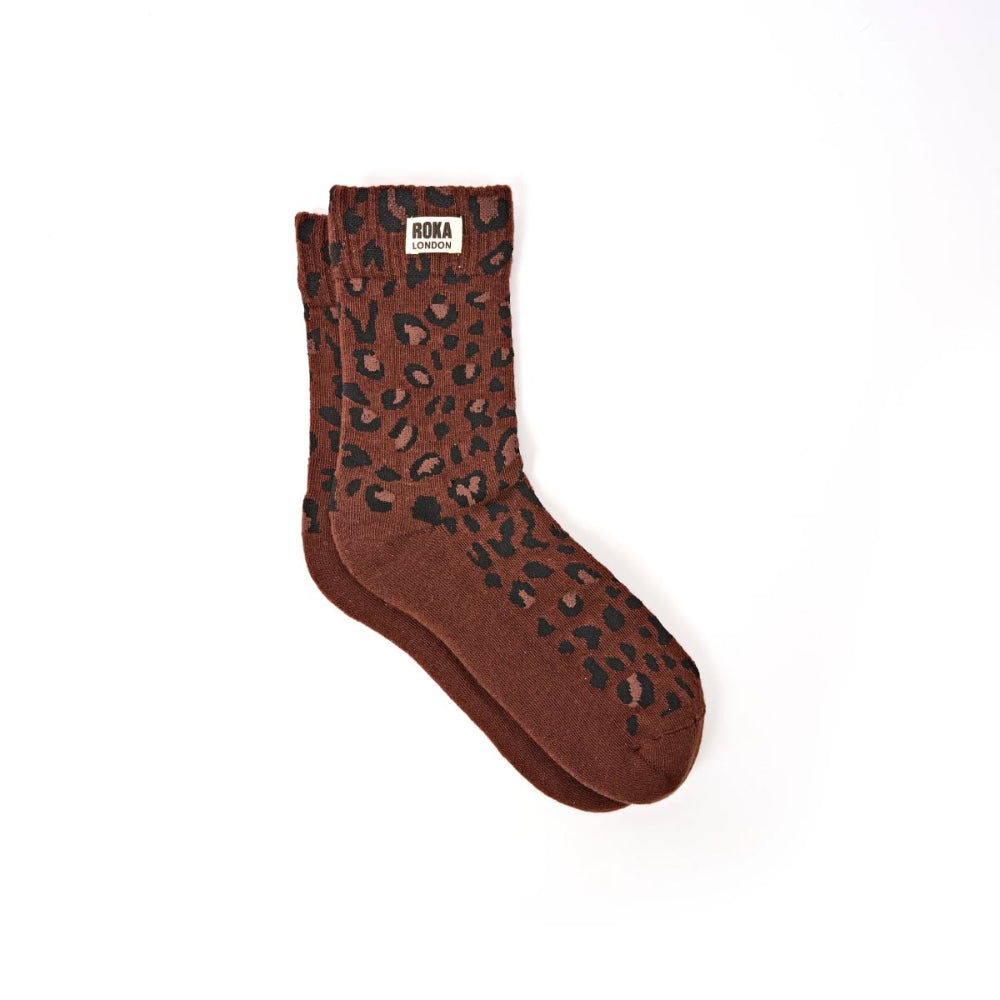 Wimbledon Crew Socks for Women in Mini Leopard Organic Cotton