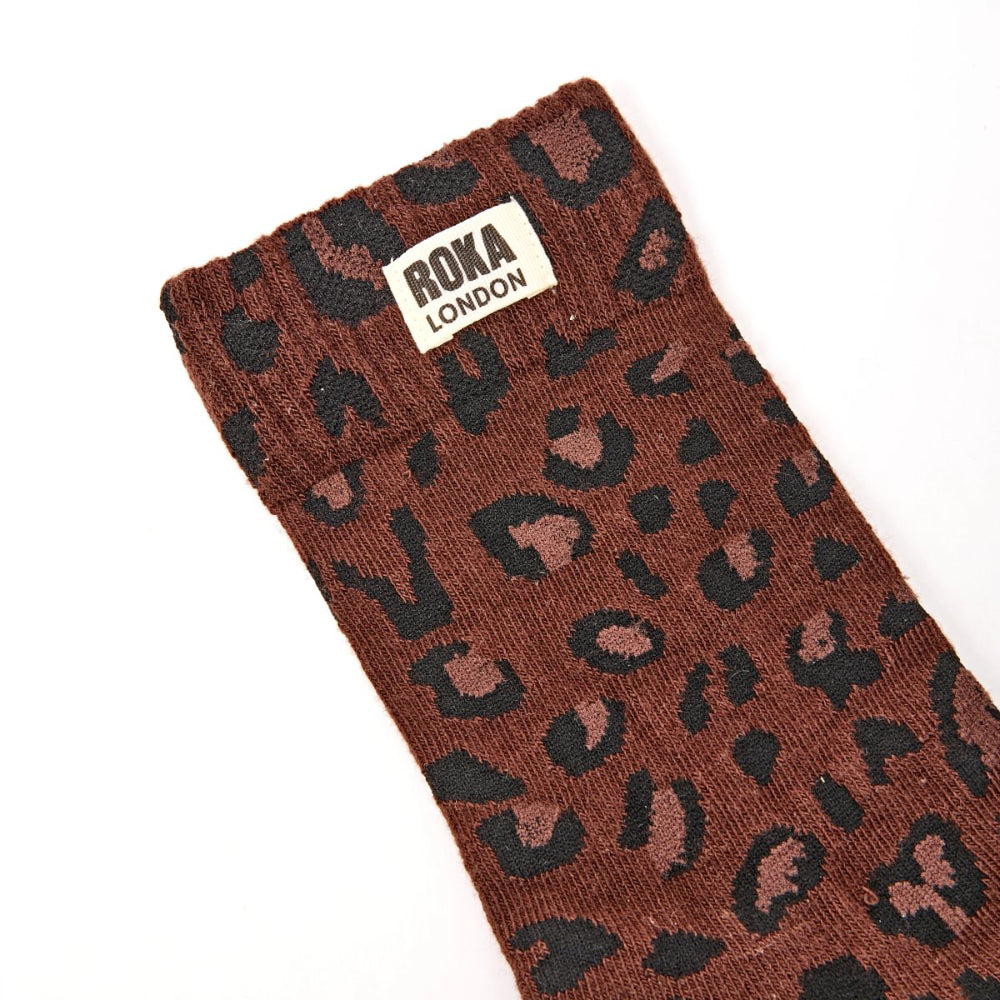 Wimbledon Crew Socks for Women in Mini Leopard Organic Cotton