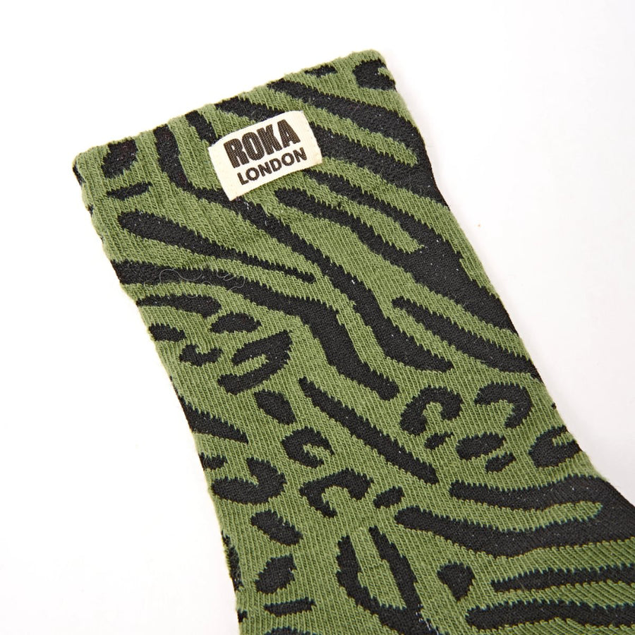 Wimbledon Crew Socks for Women in Mixed Animal Artichoke Organic Cotton