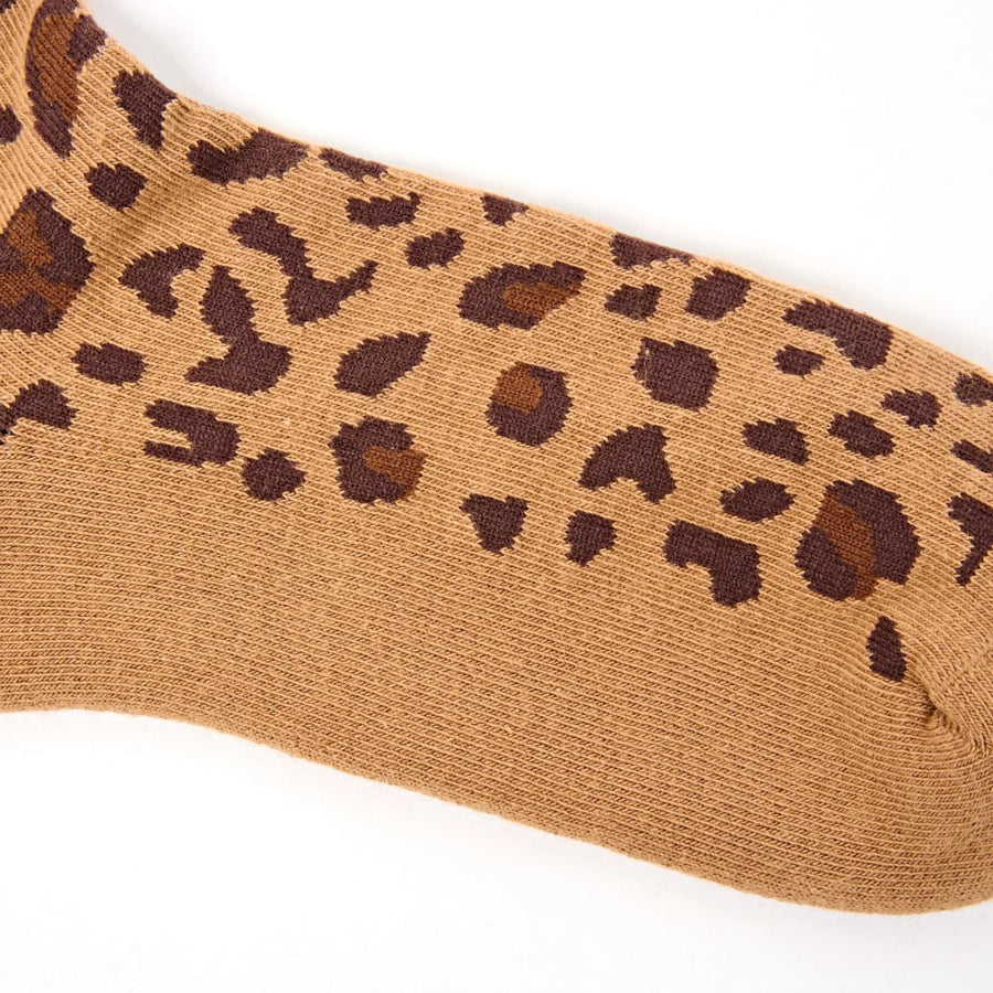 Wimbledon Crew Socks for Women in Savannah Leopard Sand Organic Cotton