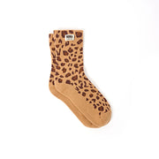 Wimbledon Crew Socks for Women in Savannah Leopard Sand Organic Cotton