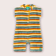 Little Green Radicals Rainbow Striped Baby Towelling Romper - Rainbow Stripe
