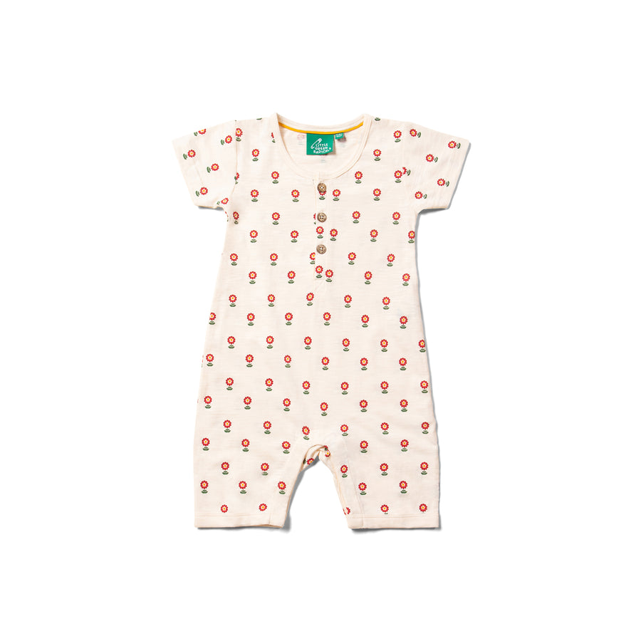 Little Green Radicals Red Flowers Organic Summer Romper - Red Flowers
