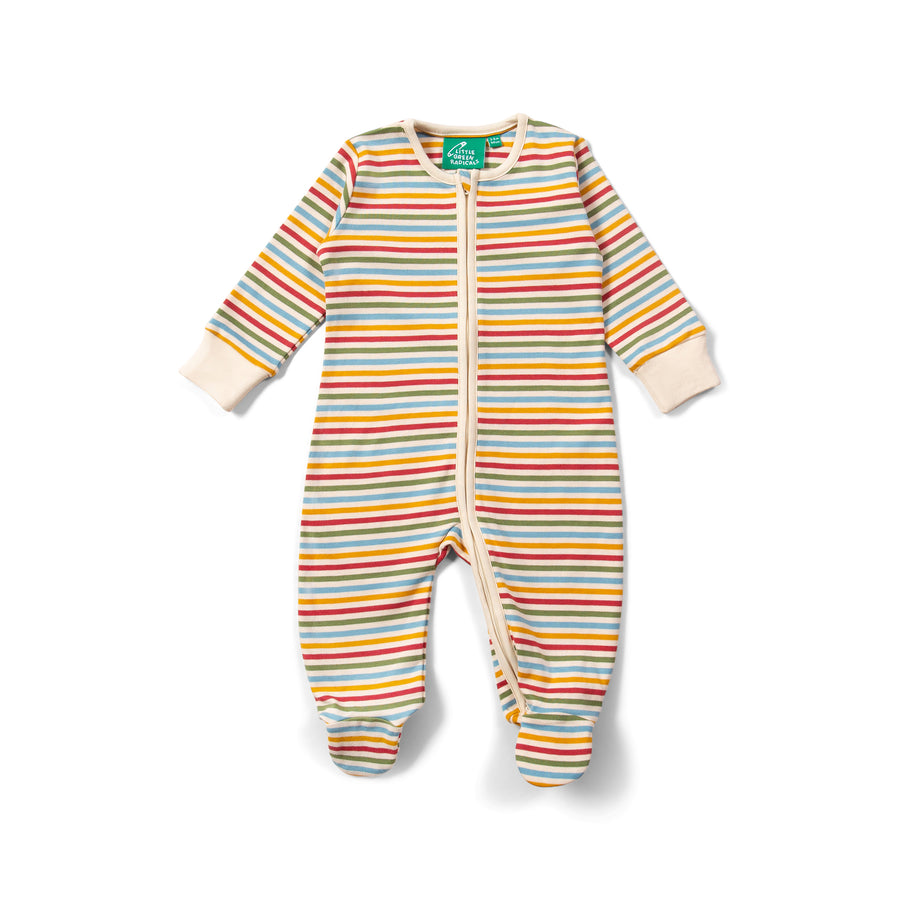 Little Green Radicals Cream Rainbow Zip Organic Babygrow - Cream Rainbows