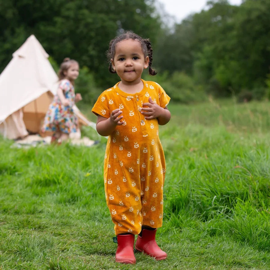 Little Green Radicals Bees Organic Towelling Romper