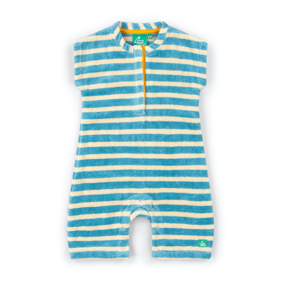 Little Green Radicals Blue Striped Organic Towelling Romper - Blue Striped