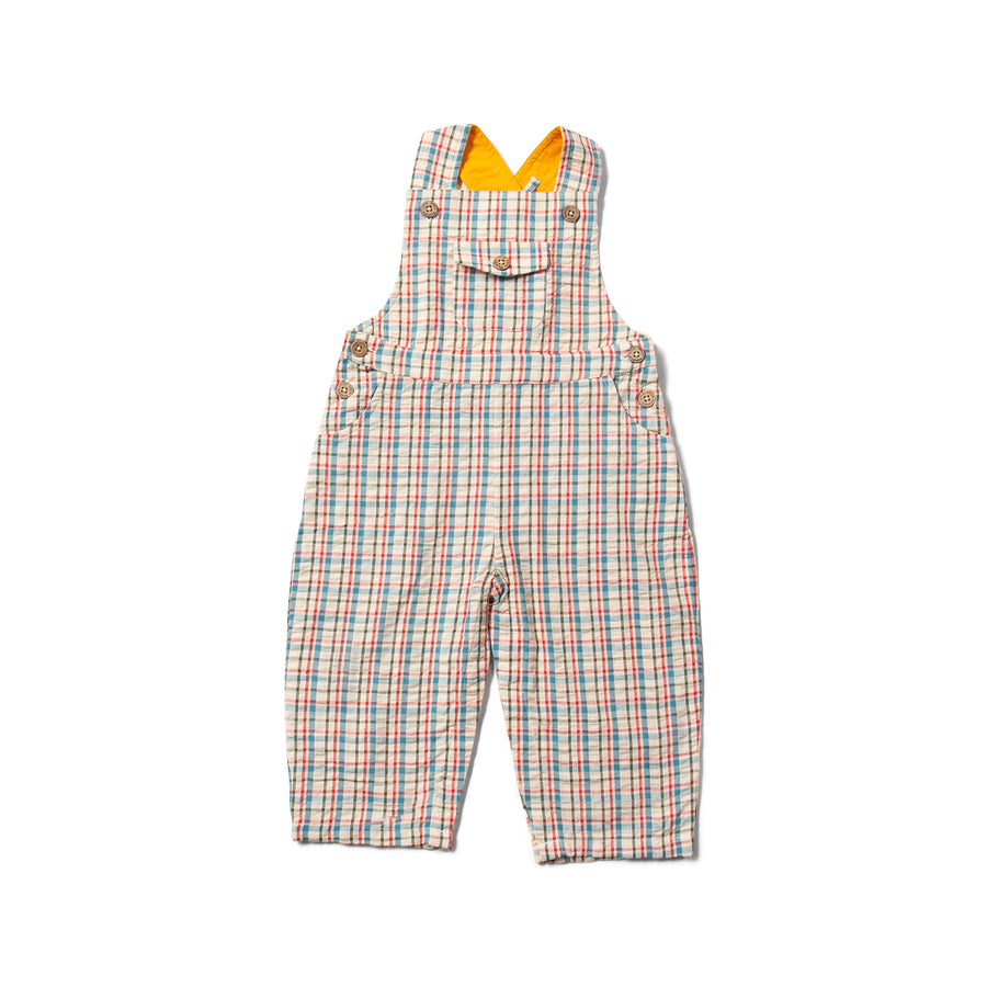 Little Green Radicals Checked Seersucker Pocket Dungaree Shorts - Checked Seersucker