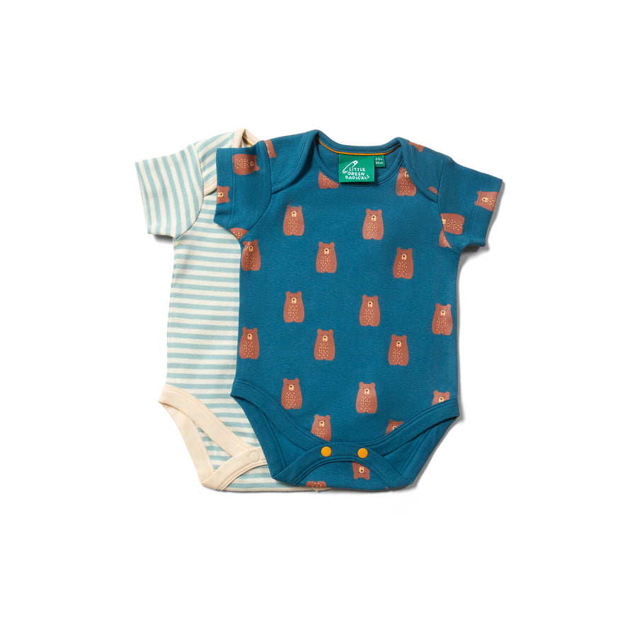 Little Green Radicals Teddy Bears Organic Baby Bodysuit Set 2 Pack - Teddy Bears