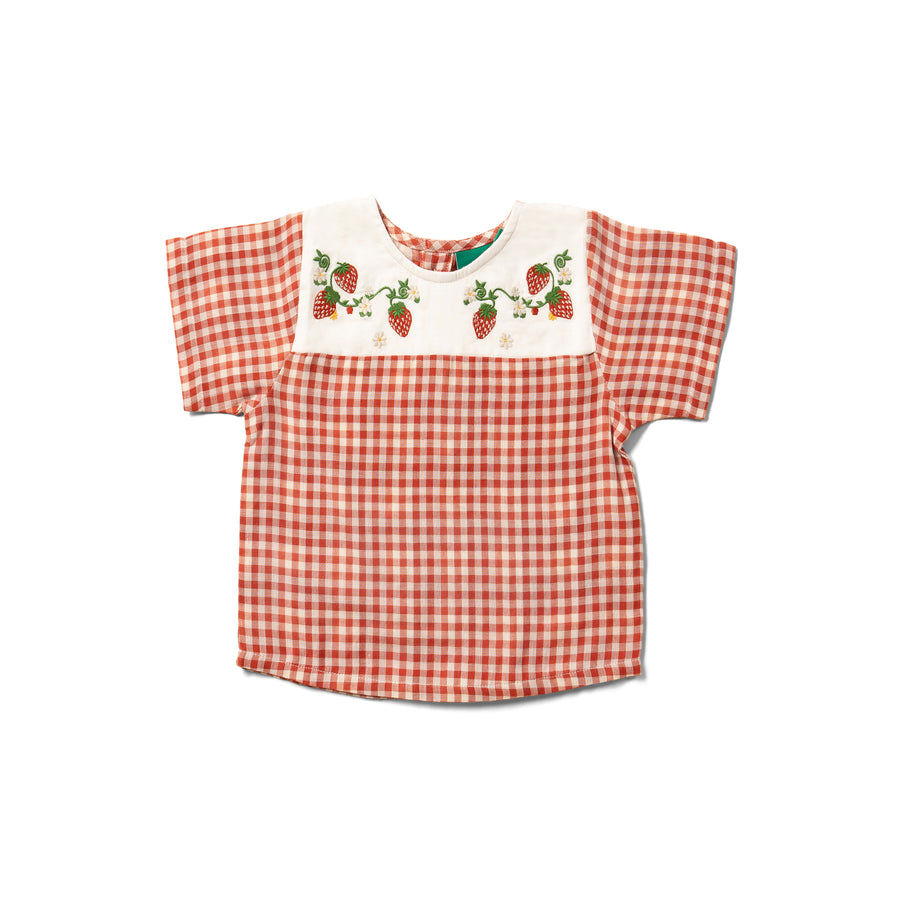 Little Green Radicals Little Red Check Loose Short Sleeve Top - Red Checked