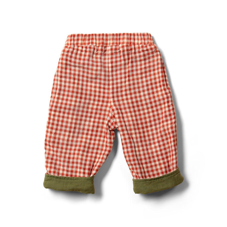 Little Green Radicals Little Red Checked Reversible Pull On Trousers - Red Checked & Green