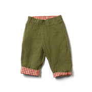 Little Green Radicals Little Red Checked Reversible Pull On Trousers - Red Checked & Green