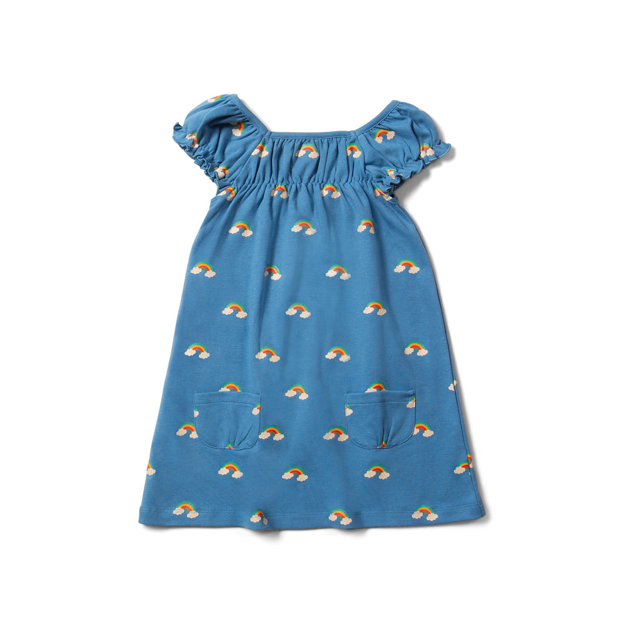 Little Green Radicals Blue Rainbows Frill Dress - Blue Rainbows