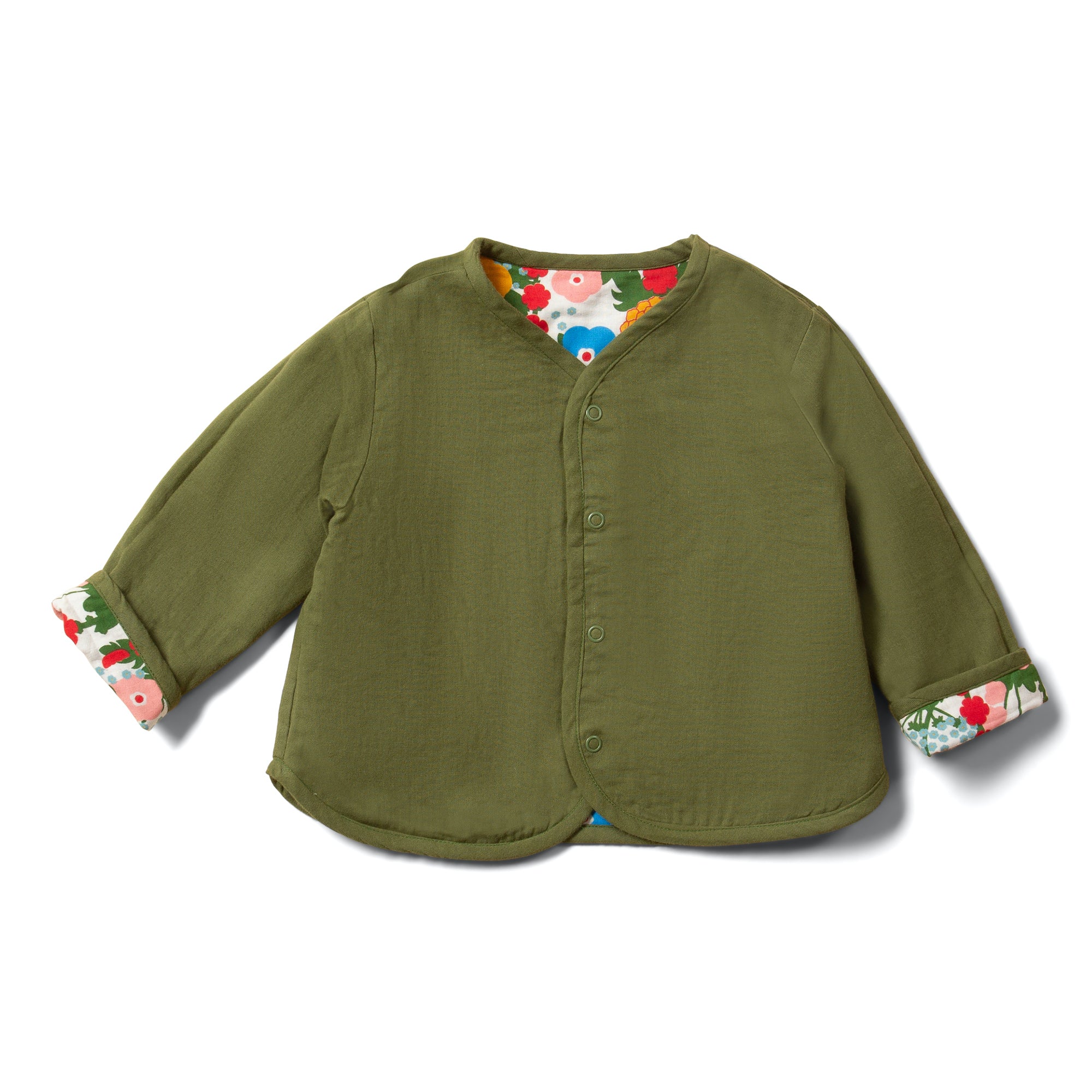 Little Green Radicals Flora And Fauna Reversible Collarless Spring Jacket - Flora And Fauna