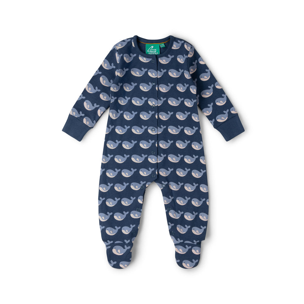 Little Green Radicals Singing Whales Organic Babygrow - Blue