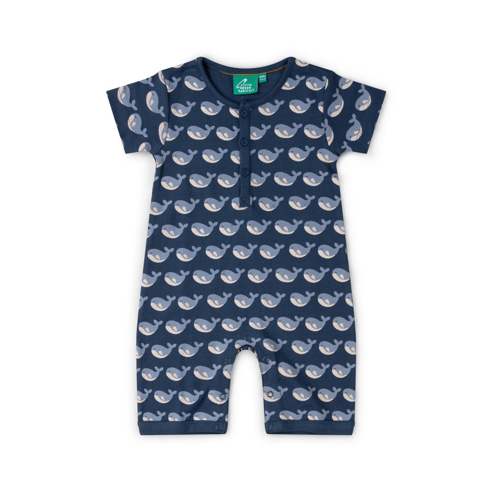 Little Green Radicals Singing Whales Organic Romper - Blue