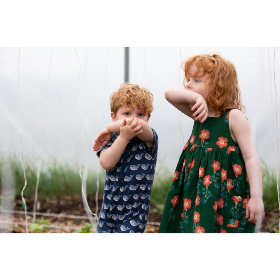 Little Green Radicals Singing Whales Organic Romper - Blue