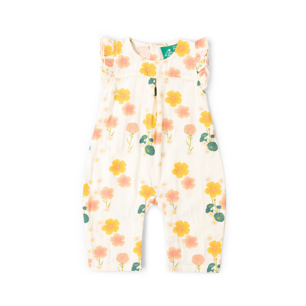 Little Green Radicals Flora Frill Summer Romper - Cream